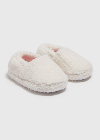 Girls Cream A Line Borg Slippers (Younger 4-12)  C303819