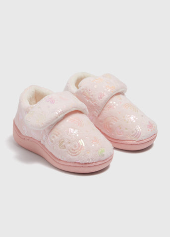 Girls Pink Rainbow Cupsole Slippers (Younger 4-12)  C303820