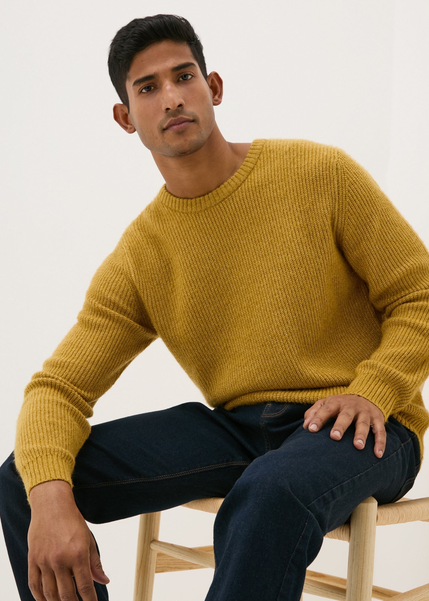 Mustard Ribbed Crew Neck Jumper  M207274