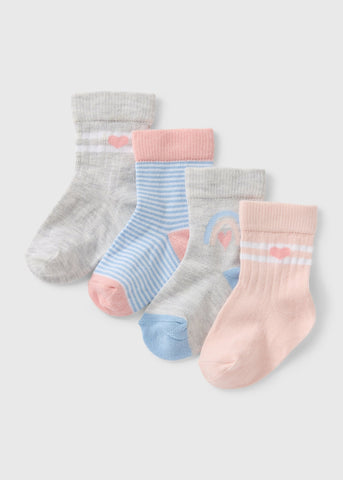 4 Pack Baby Pink Sports Socks (Newborn-24mths)  C136385