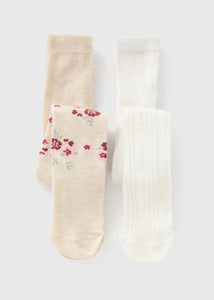 2 Pack Baby Cream Floral Tights (Newborn-18mths)  C136389