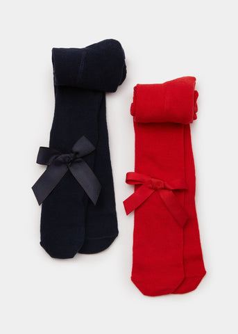 2 Pack Baby Red & Navy Bow Tights (Newborn-18mths)  C136391