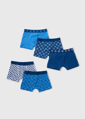 5 Pack Boys Blue Football Trunks (2-16yrs)  B290291