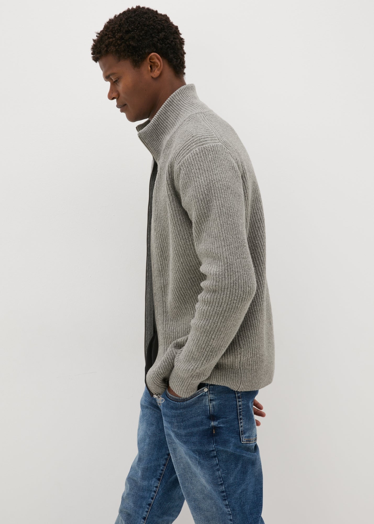 Grey Ribbed Full Zip Cardigan  M207293