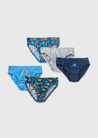 5 Pack Boys Blue Dinosaur Briefs (2-10yrs)  B290296