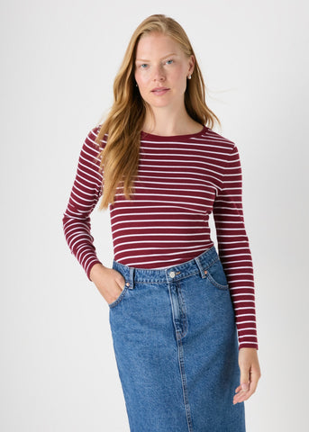 Burgundy Stripe Fitted T-Shirt  F467045