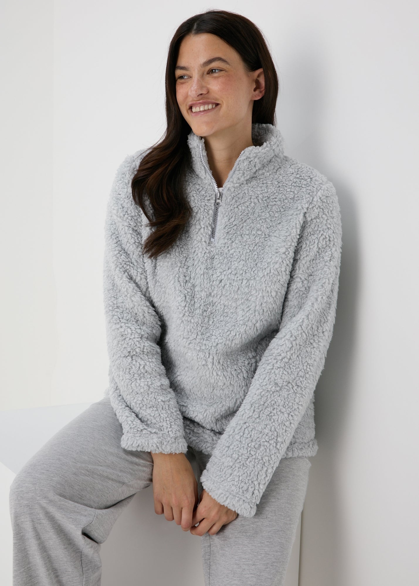 Grey Quarter Zip Snuggle Top  F473379