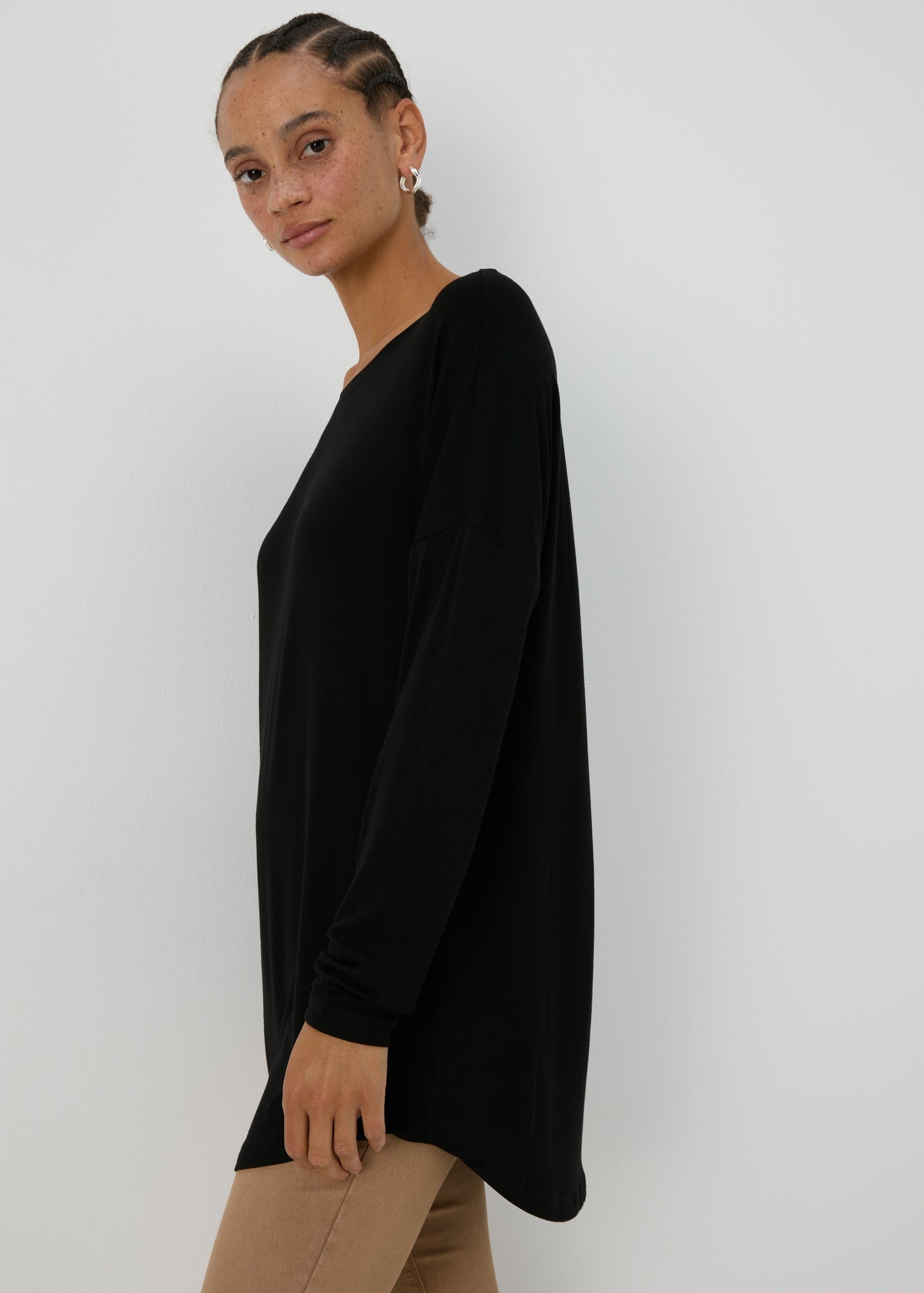 Black Long Sleeve Viscose T-Shirt  F467088