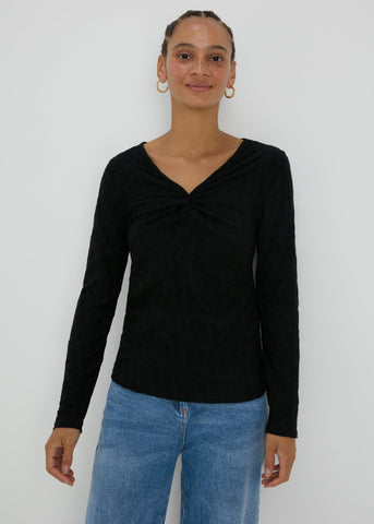 Black Twist Front Textured Top  F467139