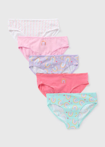 5 Pack Girls Pink Rainbow Briefs (2-11yrs)  G370542