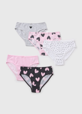 5 Pack Girls Pink Heart Knickers (2-11yrs)  G370543