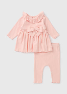 Baby Pink Ribbed Bow Top & Legging Set (Newborn-23mnths)  C321081