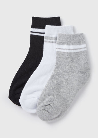 3 Pack Boys White Stripe Sports Socks (Younger 6-Older 6.5)  B300407