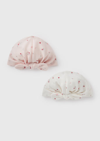 2 Pack Baby White Floral Hats (Newborn-6mths)  C136428