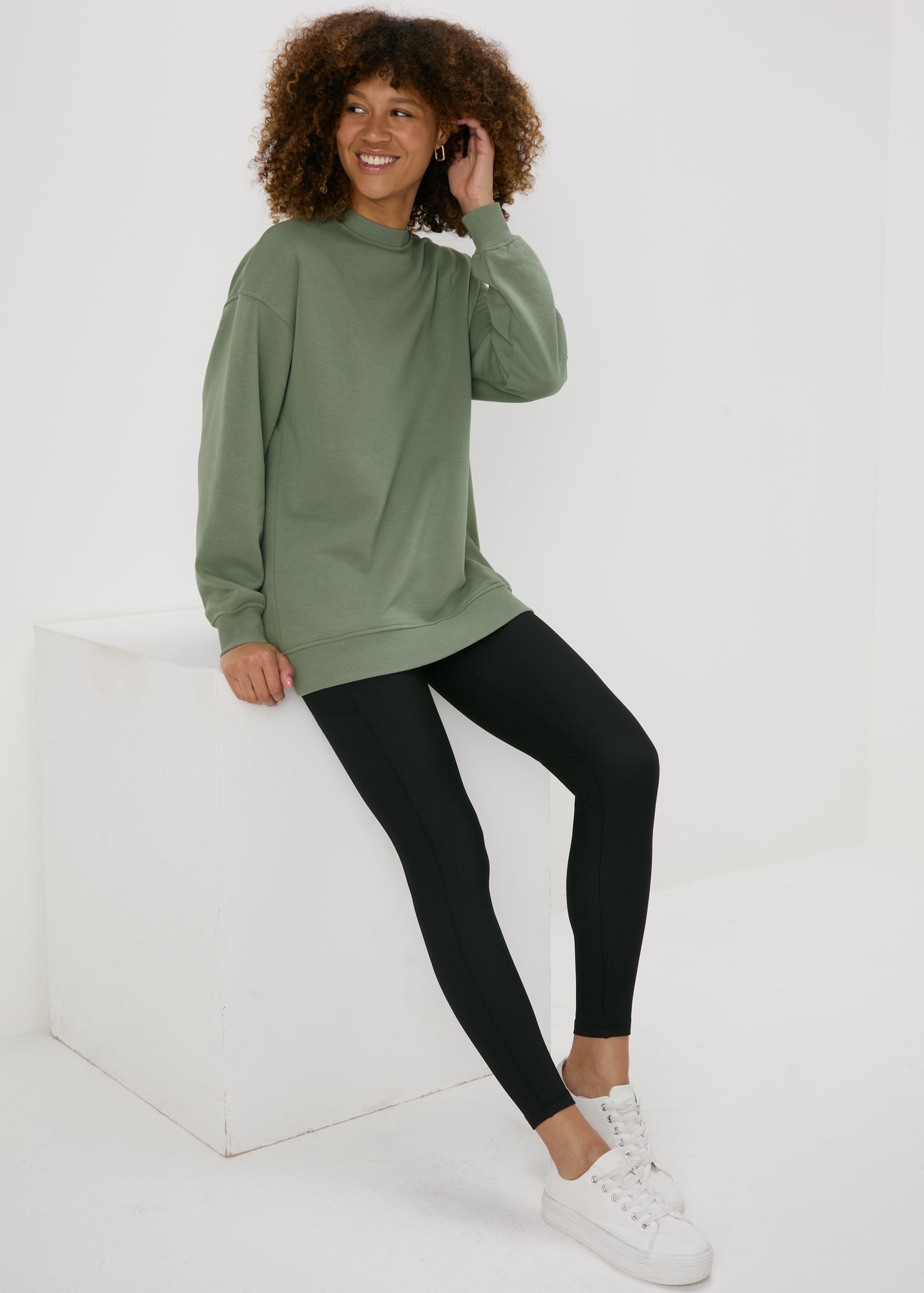 Khaki Longline Sweatshirt  F512866