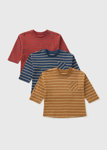 3 Pack Boys Navy Striped Long Sleeve T-Shirts (1-7yrs)  B369317