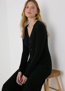 Black Cable Knit Cardigan  F275559