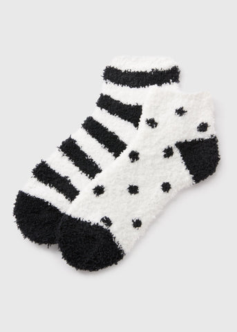 2 Pack Monochrome Stripe Cosy Socks  F473440