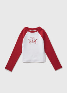 Girls White Paris Ringer Long Sleeve Top (7-15yrs)  G325048