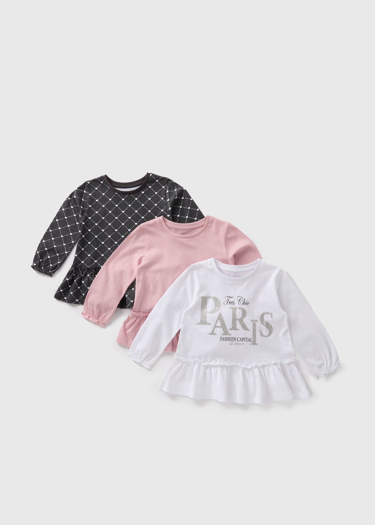 3 Pack Girls Multicolour Paris Long Sleeve Tops (1-7yrs)  C251670