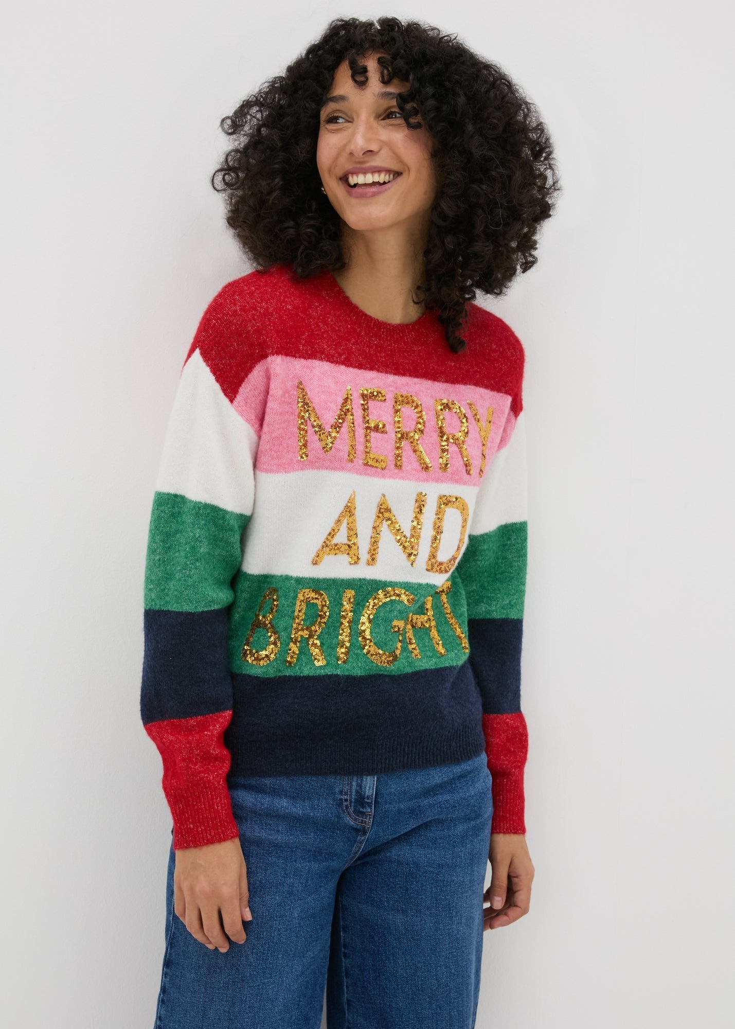 Joyful Multicolour Stripe Merry And Bright Jumper  F275565