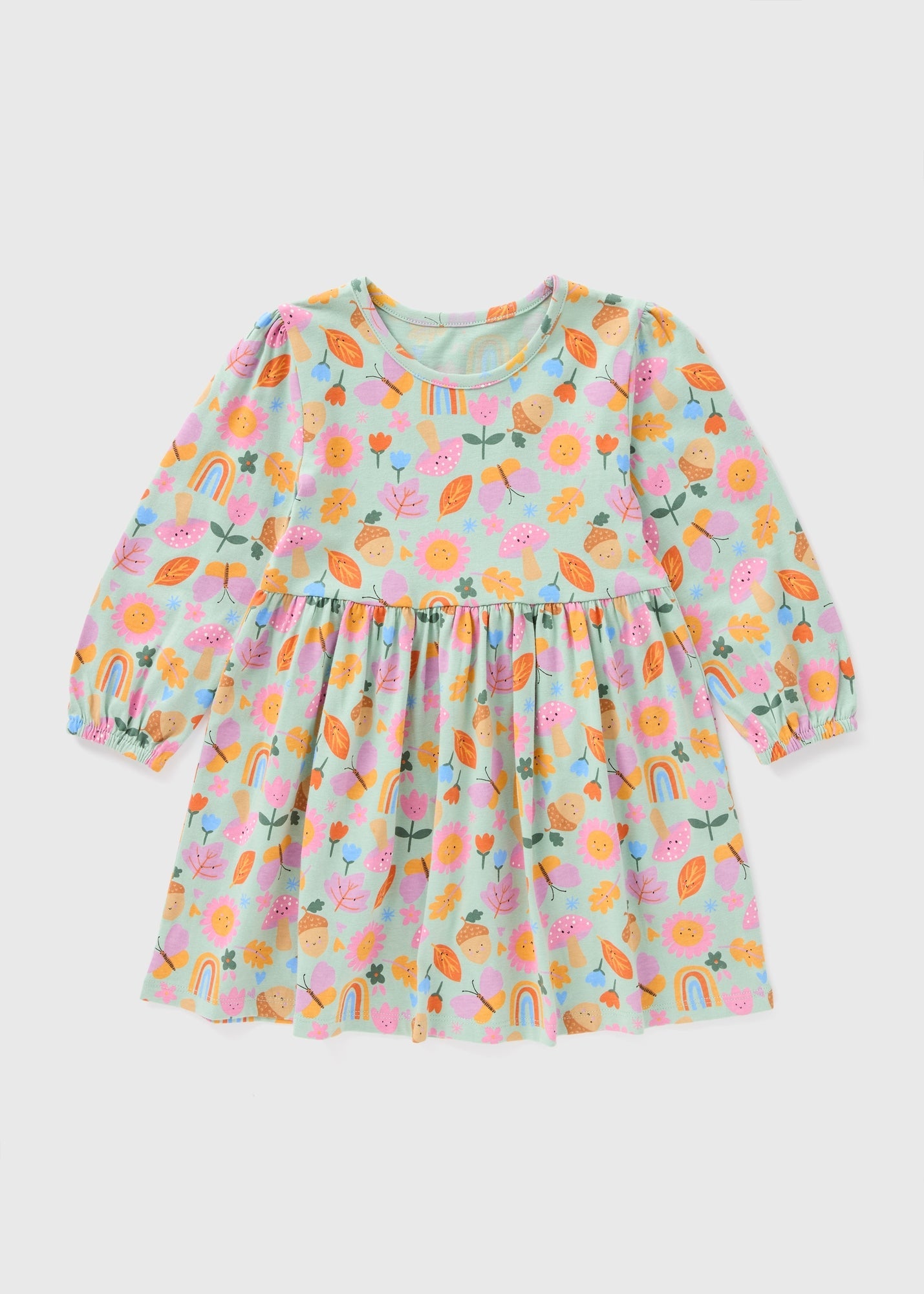 Girls Green Floral Autumn Dress (1-7yrs)  C101493