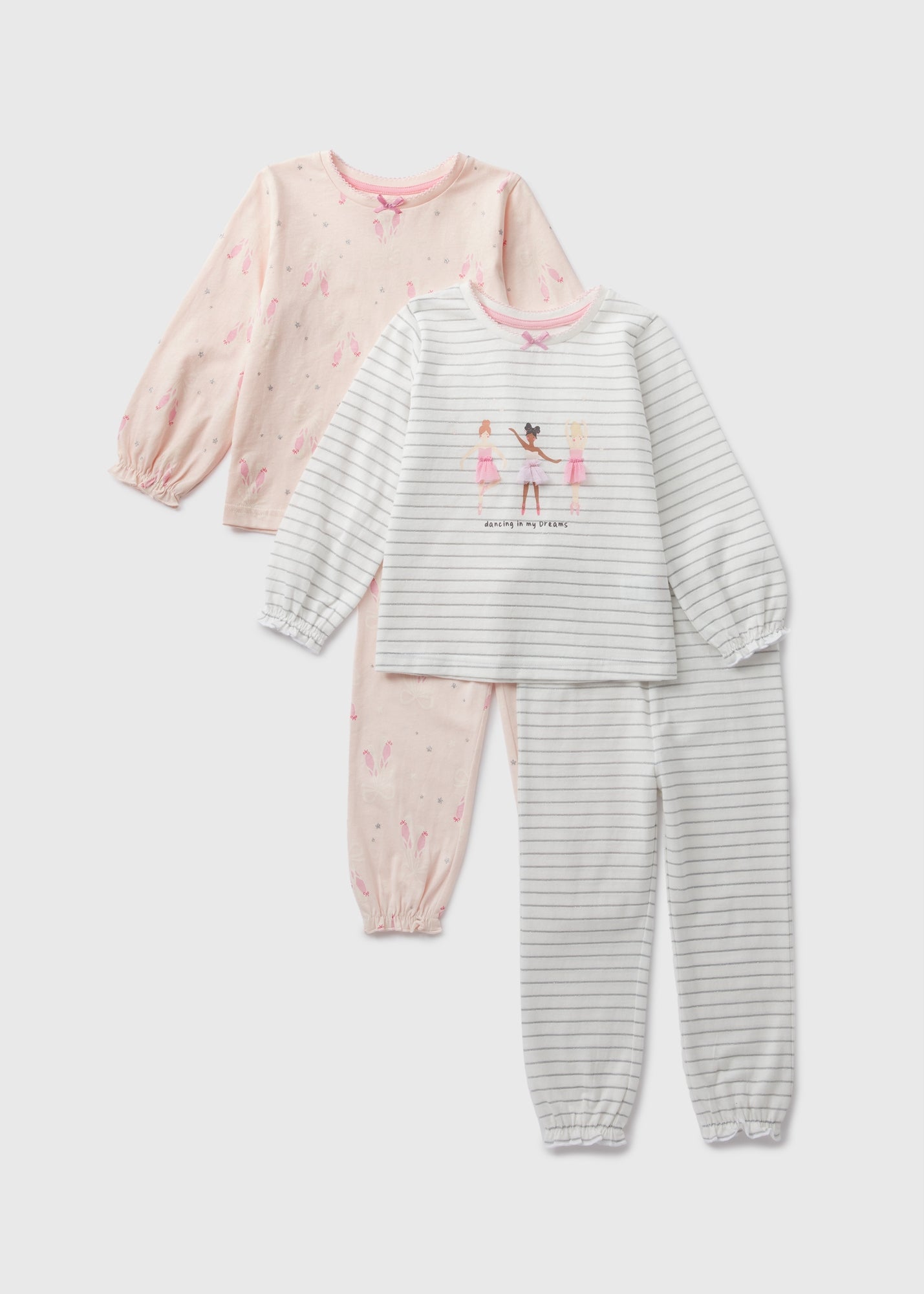 2 Pack Girls Pink Ballerina Top & Bottoms Pyjama Sets (1-7yrs)  C173075