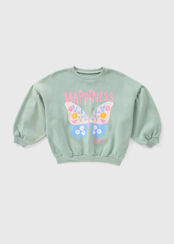 Girls Green Butterfly Sweatshirt (1-7yrs)  C251868