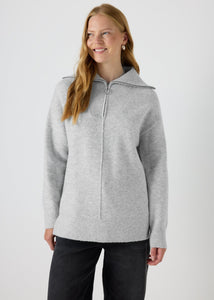 Grey Knitted Half Zip Jumper  F275579