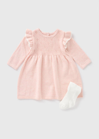 Baby Pink Knitted Dress & Tights Set (Newborn-23mths)  C321113