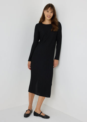 Black Textured Midi Dress  F413617