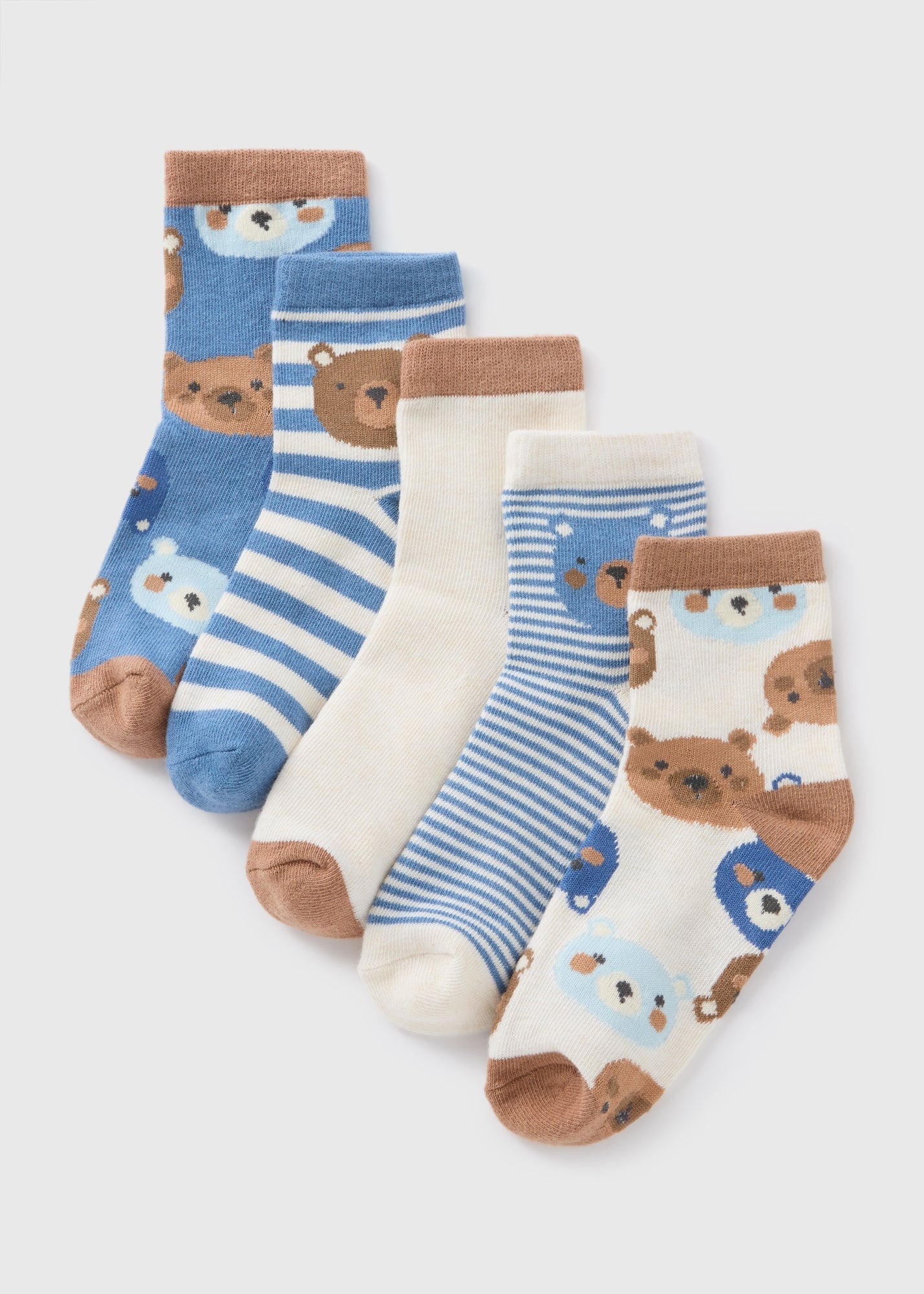 5 Pack Boys Blue Teddy Socks (Younger 6-Older 6.5)  B300416