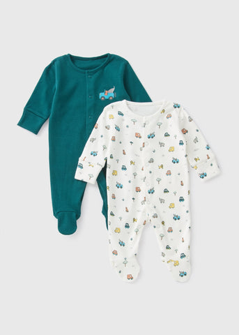 2 Pack Green Transport Sleepsuits (Newborn-23mths)  C136439