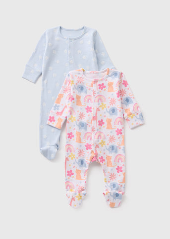 2 Pack Baby Blue Animal Sleepsuits (Newborn-23mths)  C136443