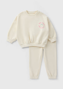 Girls Cream Smile Sweatshirt & Jogging Bottom Set (1-7yrs)  C270717