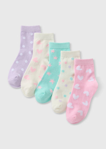 5 Pack Girls Multicolour Patterned Socks (Younger 6-Older 5.5)  G034050