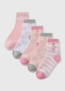 5 Pack Girls Pink Ballerina Ankle Socks (Younger 6-Older 5.5)  G034053