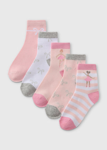 5 Pack Girls Pink Ballerina Ankle Socks (Younger 6-Older 5.5)  G034053