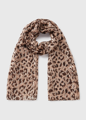 Brown Gold Foil Leopard Woven Scarf  F441948