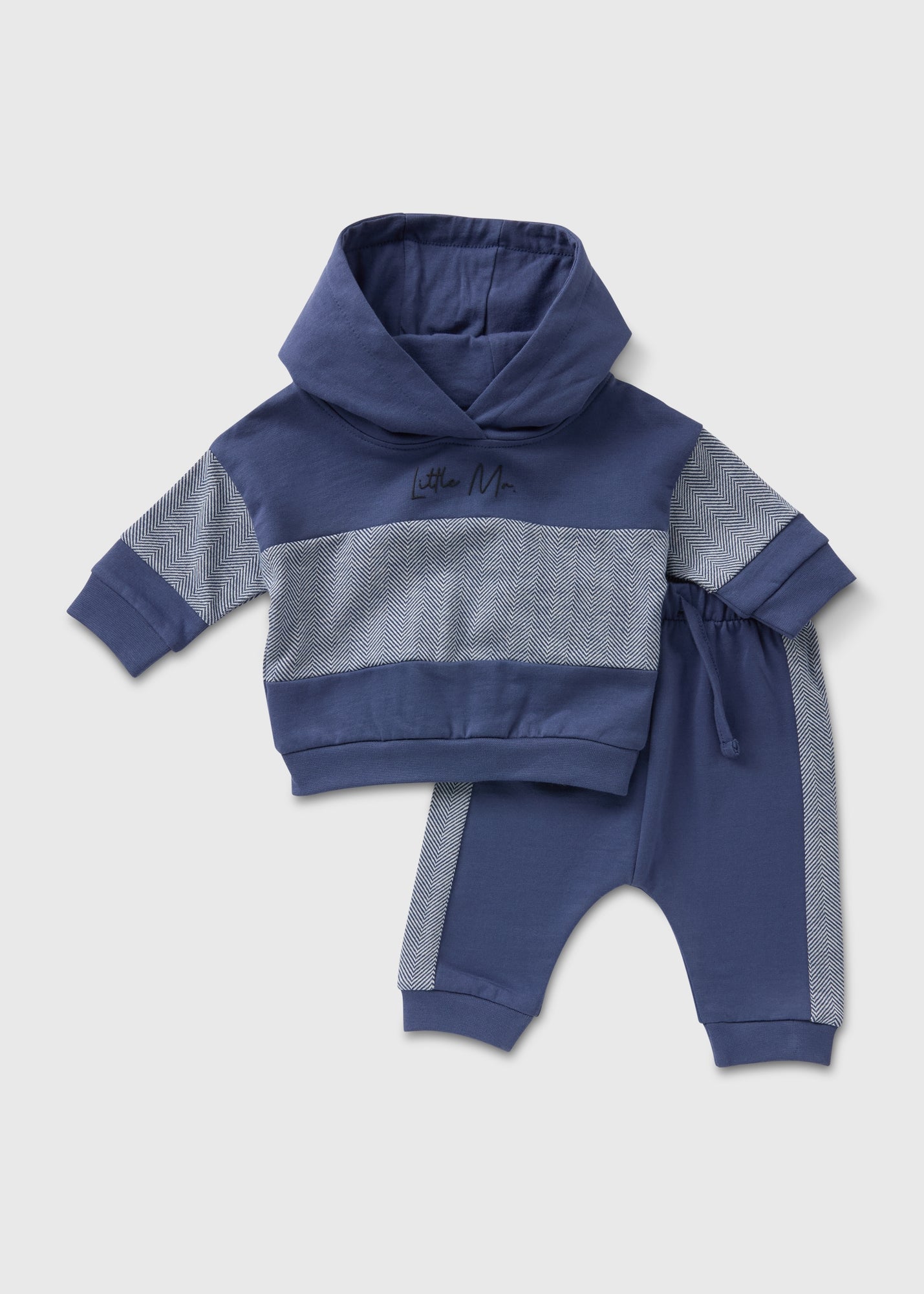 Baby Navy Herringbone Hoodie & Jogging Bottoms Set (Newborn-23mths)  C321139