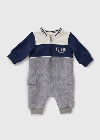 Baby Grey Baseball Collar Romper (Newborn-23mths)  C321140