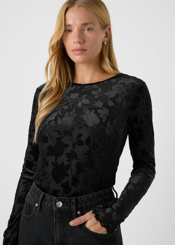 Black Velour Lace High Neck Top  F467300