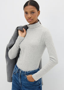 Grey Ribbed Roll Neck Top  F467306