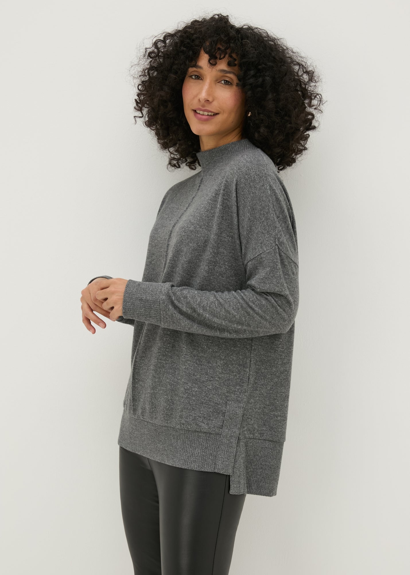 Charcoal Front Seam Oversized Top  F467308