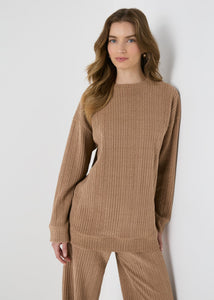 Brown Cable Knit Sweatshirt  F467314