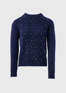 Navy Embellished Cable Knit Jumper  F275589