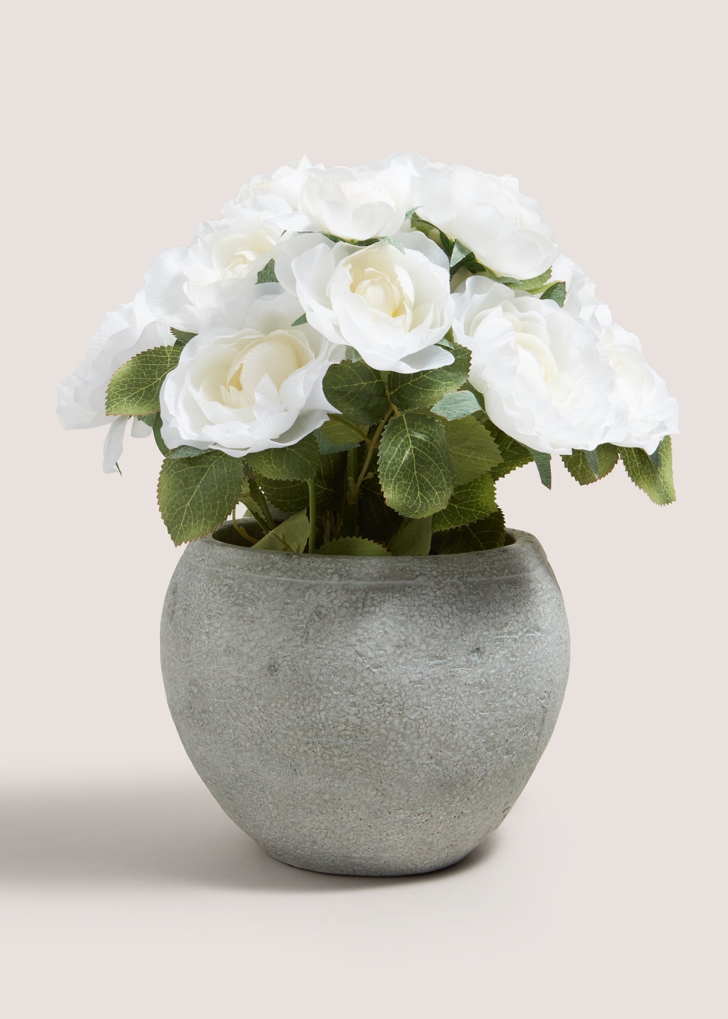 White Roses In Cement Pot Grey M698717