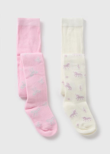 2 Pack Girls Pink Unicorn Tights (2-11yrs) G034064