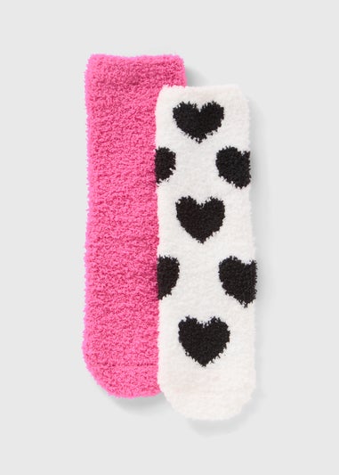 2 Pack Girls Pink Heart Fluffy Socks  G034065