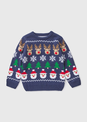 Kids Navy Christmas Knitted Jumper (1-7yrs)  B369374